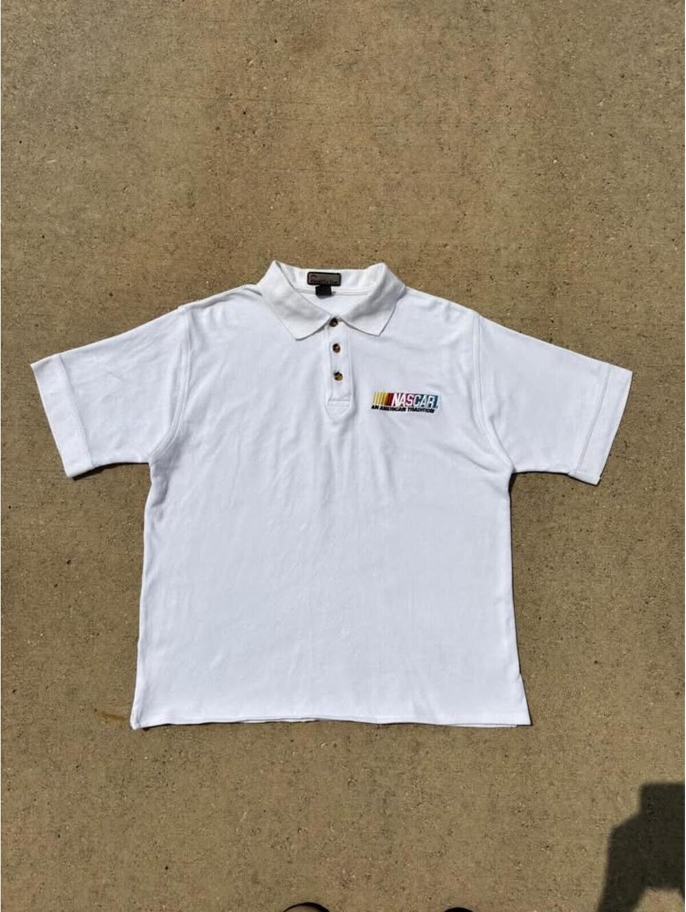 Vintage 90's White NASCAR Polo Shirt with Button Collar